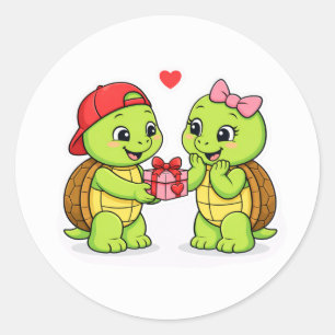 Schildpadden die een liefdesgeschenk uitwisselen ronde sticker