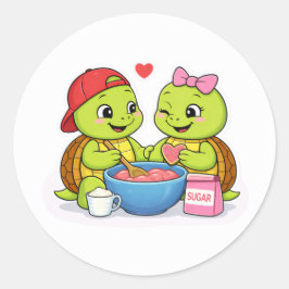 Schildpadden die hartvormige koekjes maken ronde sticker