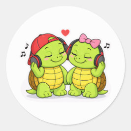 Schildpadden die samen genieten van muziek ronde sticker