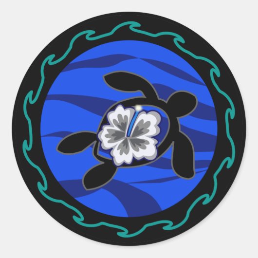 schildpadden en hibiscus ronde sticker (Voorkant)