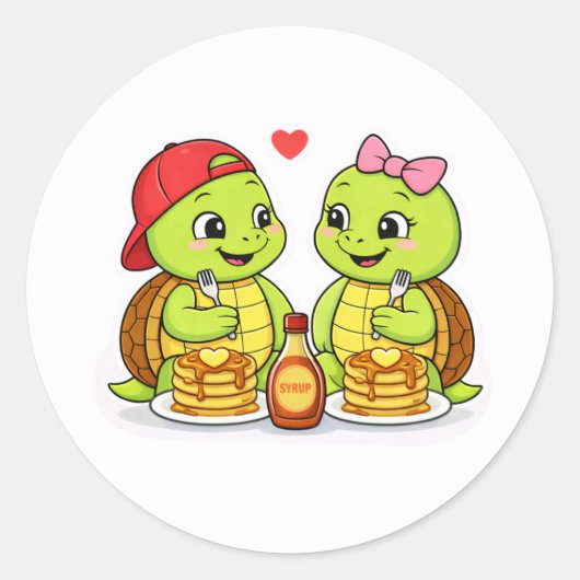 Schildpadden genieten samen van het ontbijt ronde sticker (Voorkant)