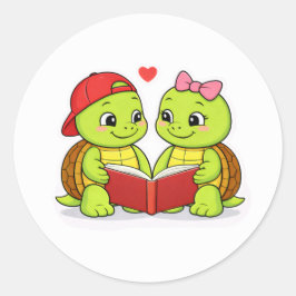 Schildpadden genieten van een rustig moment ronde sticker