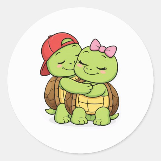 Schildpadden in een zoete omhelzing ronde sticker (Voorkant)