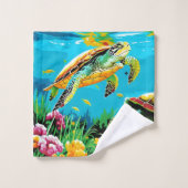 Schildpadden in het zee bad handdoek (Wasdoekje)