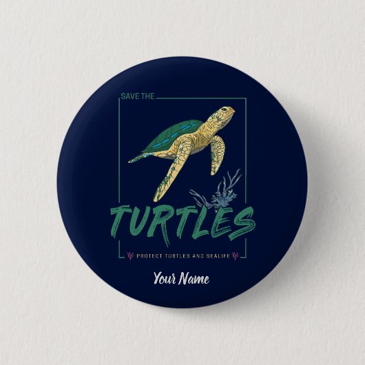 Schildpadden redden voor meisje dat gewoon van sch ronde button 5,7 cm (Voorkant)