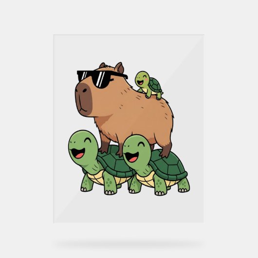 Schildpadden rijden Capybara, Grappig Capybara Acryl Bord (Voorkant)