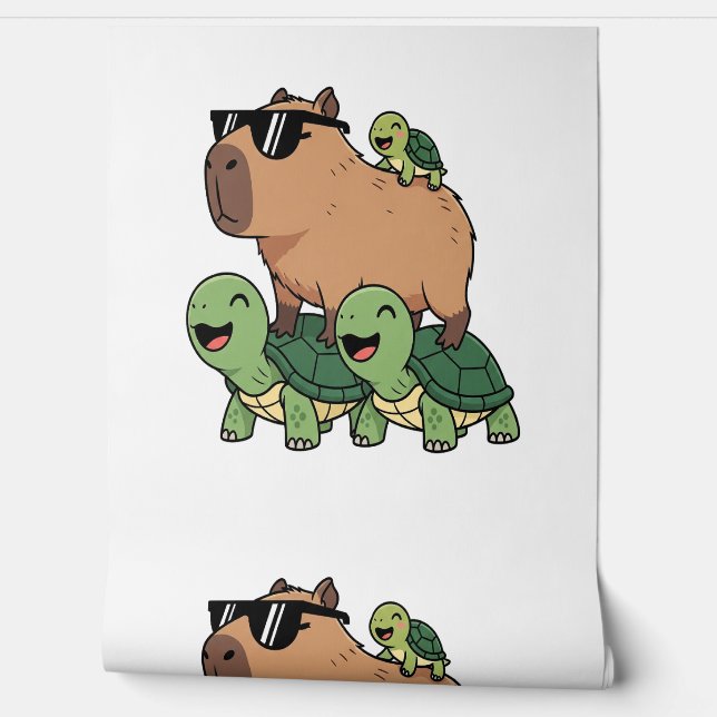 Schildpadden rijden Capybara, Grappig Capybara Behang (Afrollen)