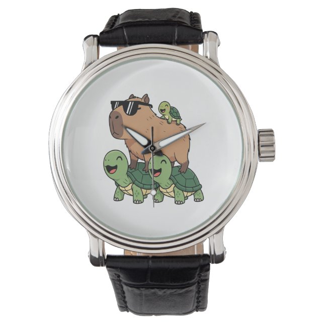 Schildpadden rijden Capybara, Grappig Capybara Horloge (Voorkant)
