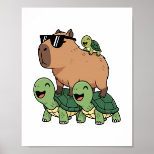 Schildpadden rijden Capybara, Grappig Capybara Poster