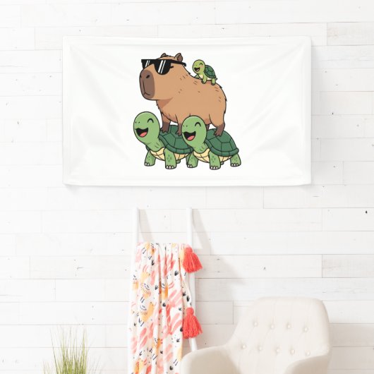 Schildpadden rijden Capybara, Grappig Capybara Spandoek (Insitu)
