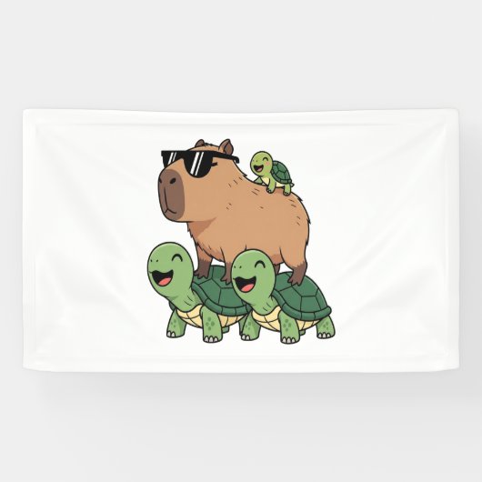 Schildpadden rijden Capybara, Grappig Capybara Spandoek (Horizontaal)