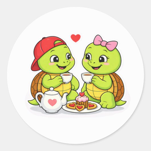 Schildpadden theetijd met liefde ronde sticker (Voorkant)