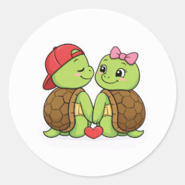 Schildpadden verliefd met hartvormige staarten ronde sticker