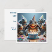 Schildpadden vieren hun verjaardag met taart en pe kaart (Voorkant / Achterkant)