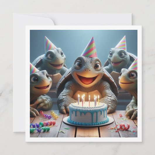 Schildpadden vieren hun verjaardag met taart en pe kaart (Voorkant)