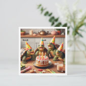 Schildpadden vieren hun verjaardag met taart en pe kaart (Staand voorkant)