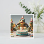 Schildpadden vieren hun verjaardag met taart en pe kaart (Staand voorkant)