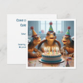 Schildpadden vieren hun verjaardag met taart en pe kaart (Voorkant / Achterkant)