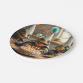 Schildpadden vieren hun verjaardag met taart en pe papieren bordje (Gekanteld)