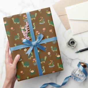 Schildpadden & waterlelies op bruin cadeaupapier