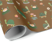 Schildpadden & waterlelies op bruin cadeaupapier (Rol Hoek)