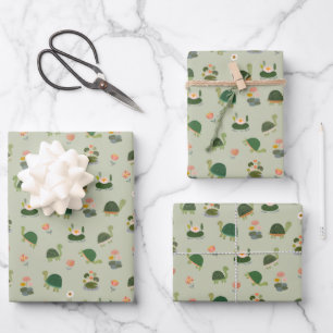 Schildpadden & Waterlelies op Gin Groen Inpakpapier Vel