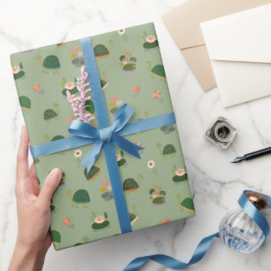 Schildpadden & waterlelies op lichtgroen cadeaupapier