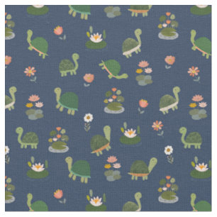 Schildpadden & Waterlelies op Navyblauw Stof