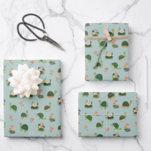 Schildpadden & Waterlelies op Pistachegroen Inpakpapier Vel