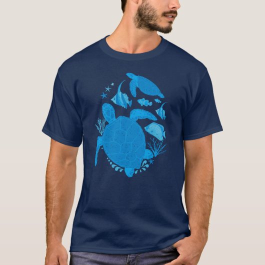 Schildpadden zwemmen onder water met vissen t-shirt (Voorkant)