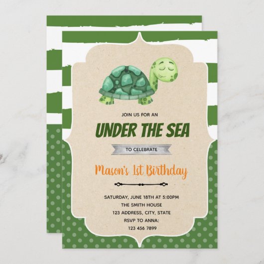 Schildpaddenverjaardag op uitnodiging van het zee (Voorkant / Achterkant)