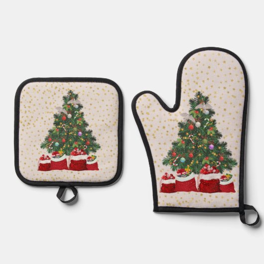 Schildpadduiven in Kerst achtergrond grijs Ovenwant & Pannenlap Set (Voorkant)