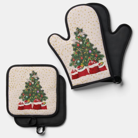 Schildpadduiven in Kerst achtergrond grijs Ovenwant & Pannenlap Set (Voorkant / Achterkant)