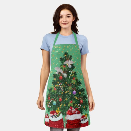 Schildpadduiven in Kerst achtergrond groen Schort (Gedragen)