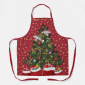 Schildpadduiven in Kerst achtergrond rood Schort (Voorkant)