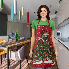 Schildpadduiven in Kerst achtergrond rood Schort