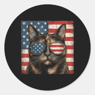 Schildpadkat 4 juli Amerikaanse vlag Ronde Sticker