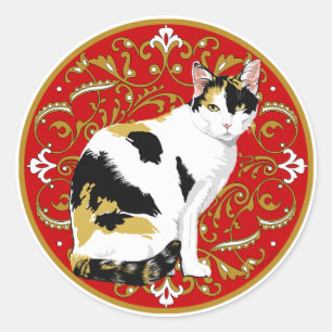 Schildpadkat Barok Ronde Sticker