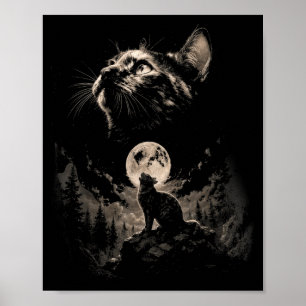 Schildpadkat die naar de maan jankt Vintage kat Poster