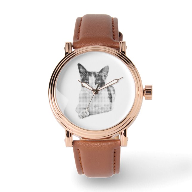 Schildpadkat halftoon effect horloge (Voorkant)