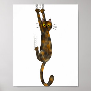 Schildpadkat Hangend Aan Funny Tortie Kat Poster