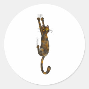 Schildpadkat Hangend Aan Funny Tortie Kat Ronde Sticker