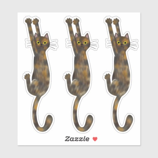 Schildpadkat Hangend | Grappige Tortie Kat Sticker (Vel)