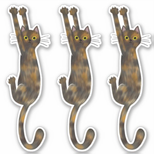 Schildpadkat Hangend | Grappige Tortie Kat Sticker (Voorkant)