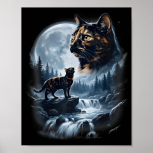 Schildpadkat Huilend naar de Maan 90s Retro Kat Poster