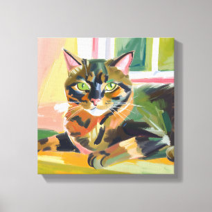 Schildpadkat Schilderij van een mooie kat Canvas Afdruk