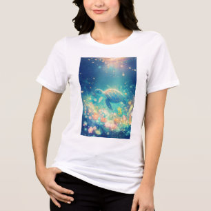 Schildpadreis door een levendige onderwater tuin Tri-Blend shirt
