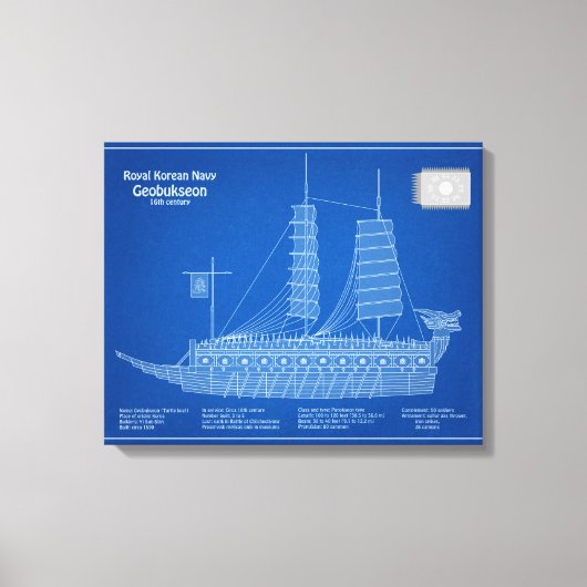 Schildpadschip Geobukseon - Schip Blauwdruk ABD Canvas Afdruk (Voorkant)
