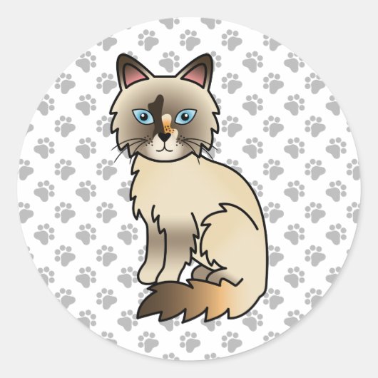 Schildpadtabby Birmaanse kat / Ragdoll Mooie Kat & Ronde Sticker (Voorkant)