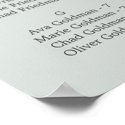 Schildrooster voor alfabetische zitplaatsen poster (Hoek)